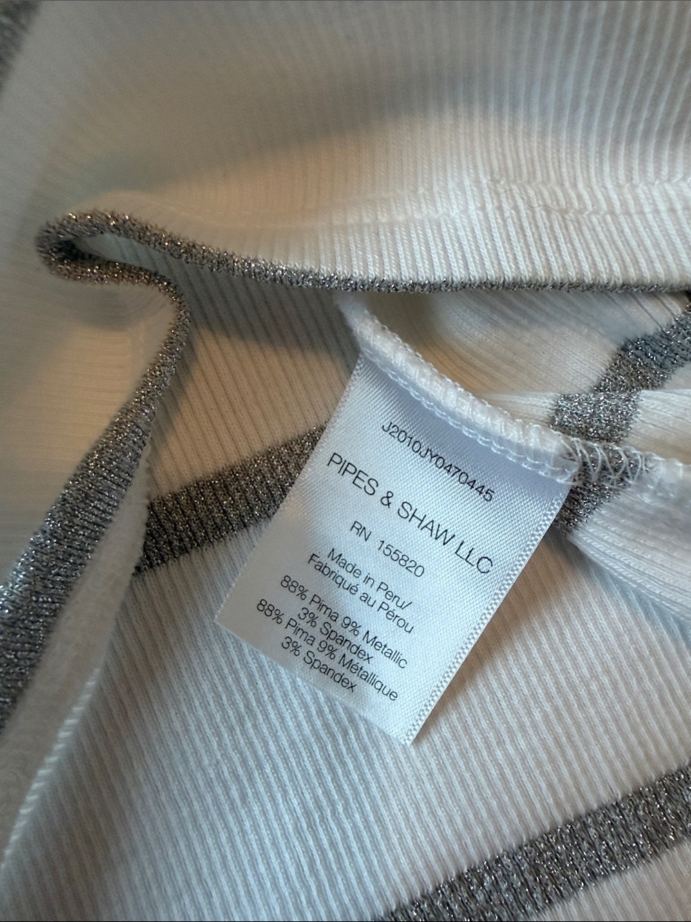 Veronica Beard Cedar Metallic Stripe Puff Sleeve Turtleneck White Long Sleeve - Picture 5 of 8